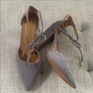 Grey suede pointed toe pumps